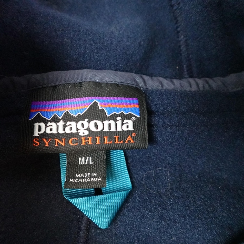 Patagonia Synchilla Poncho M/L Blue Fleece Hooded Full Zip Cape 25285 - Picture 3 of 7